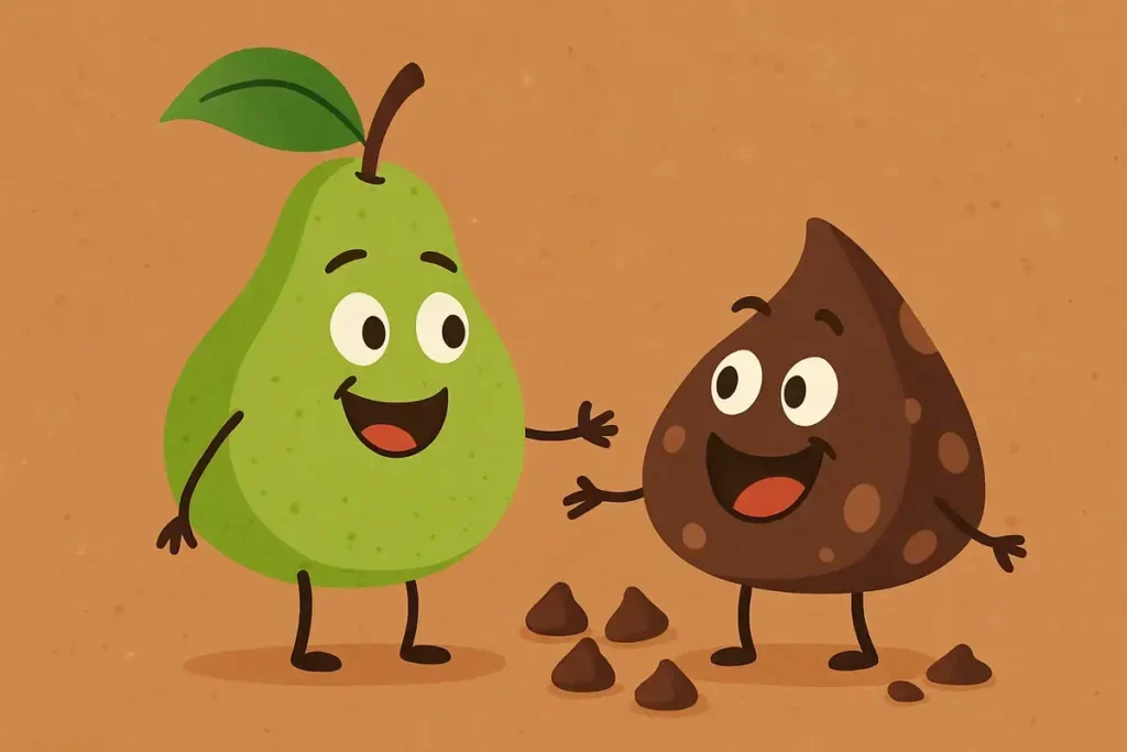 pear and chocolate chip laughing together