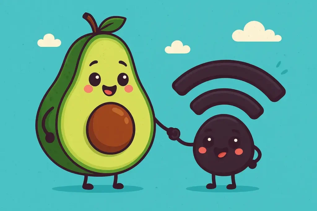 avocado holding hands with WiFi symbol