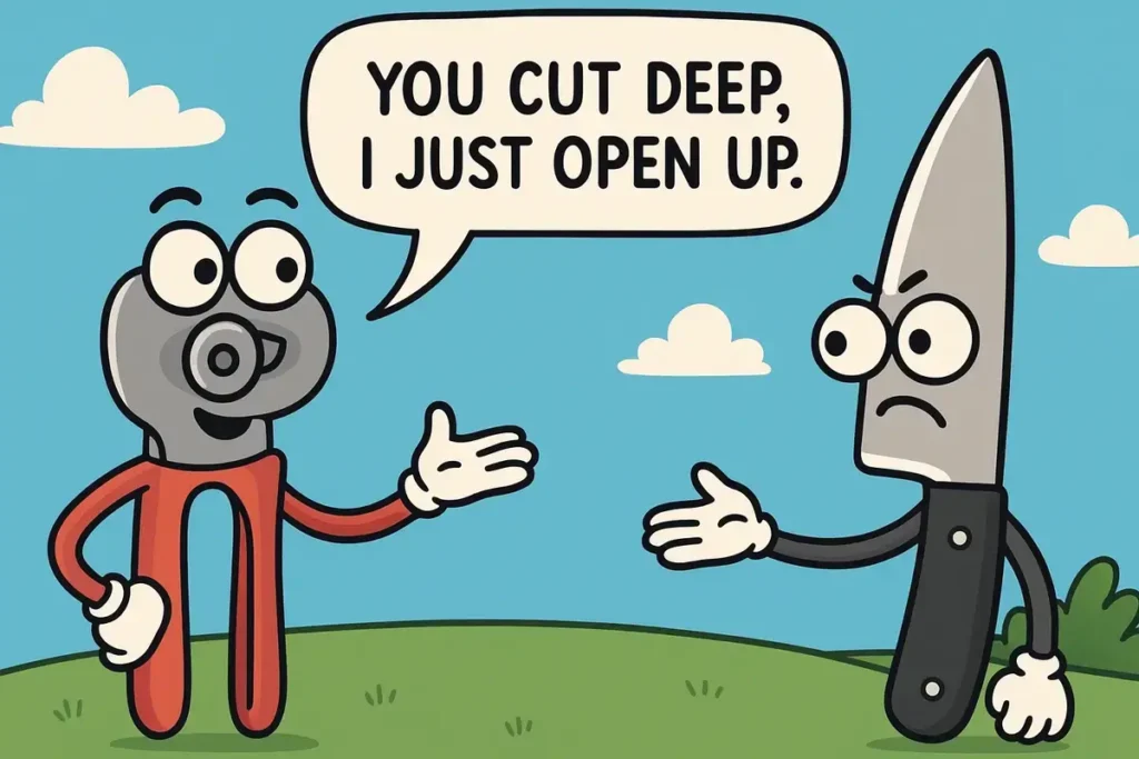 can opener and knife in a funny scene for funny can opener day jokes