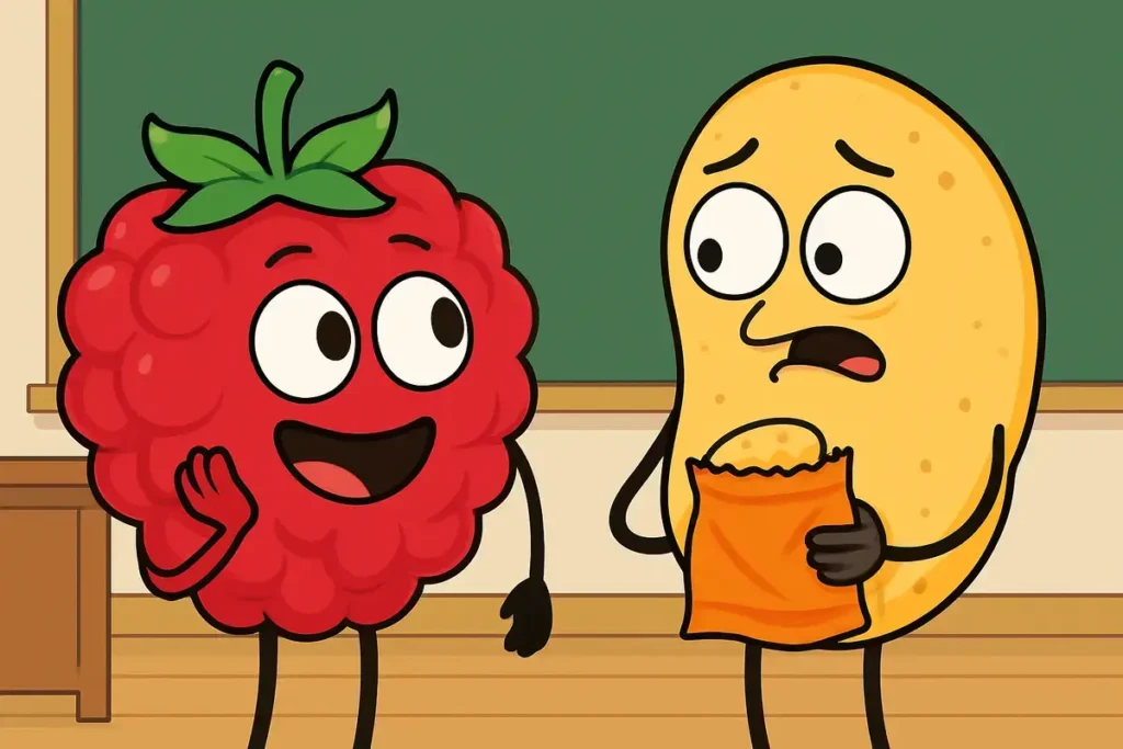 raspberry and chip in classroom joking