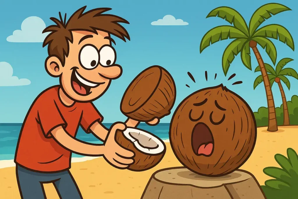 Funny coconut joke cartoon illustration
