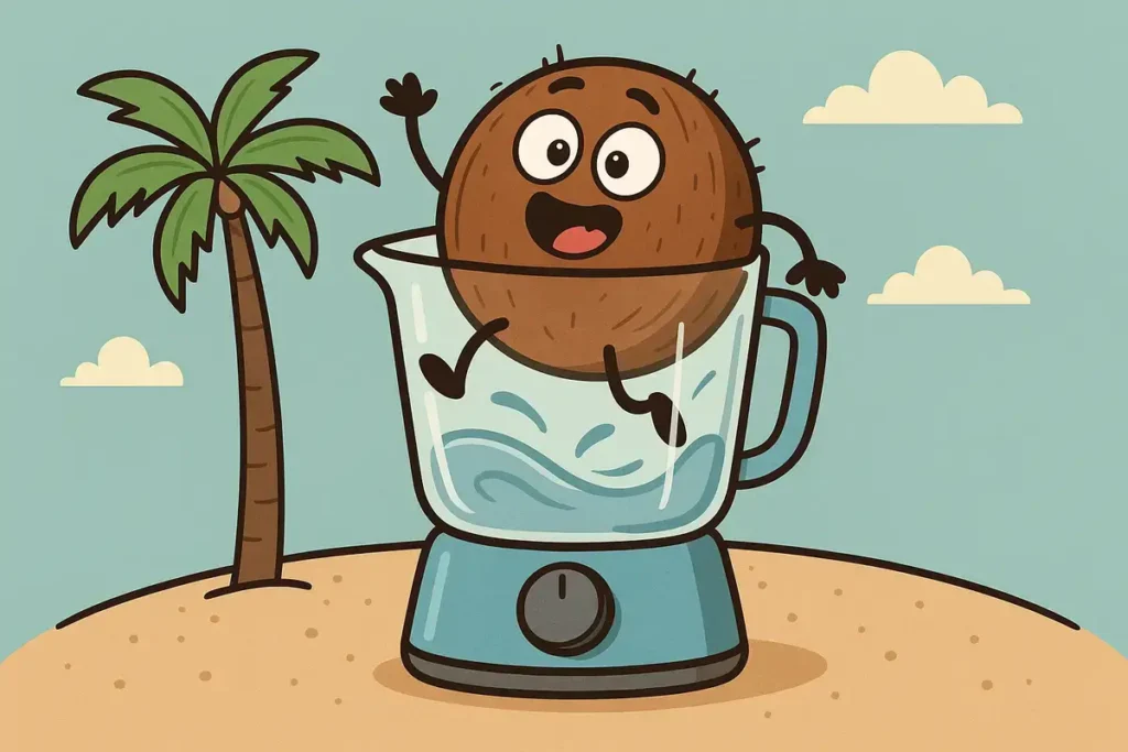 coconut in blender on beach