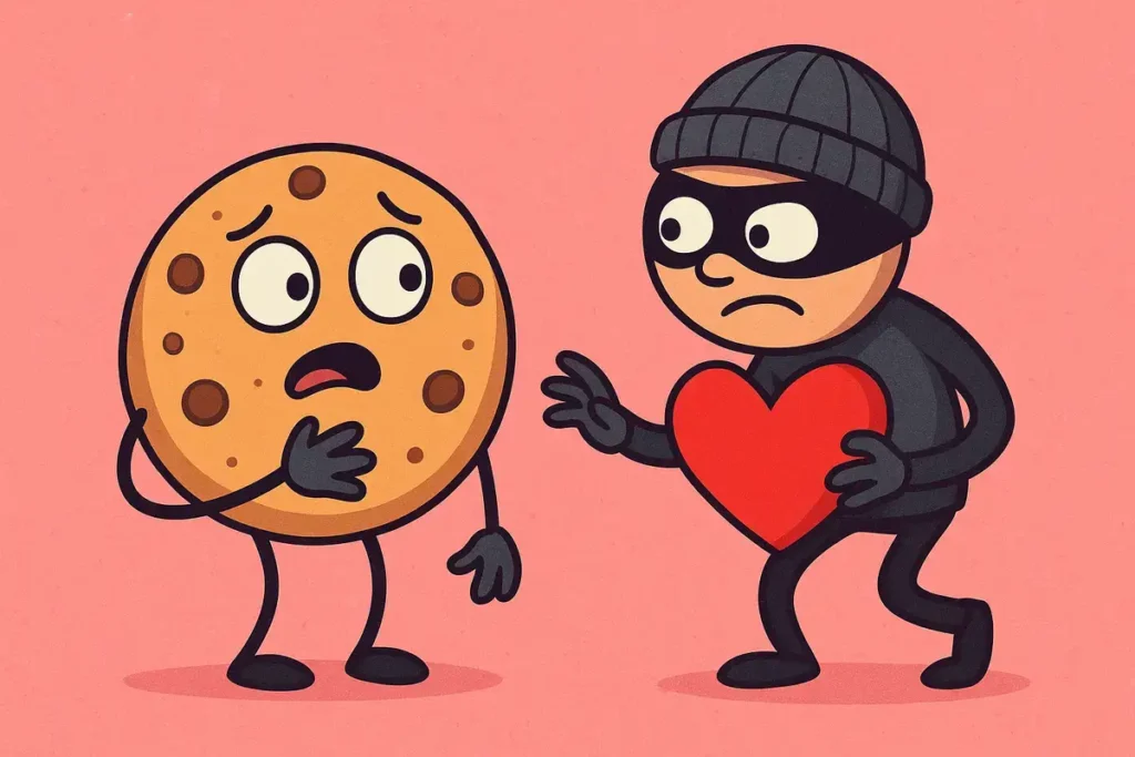 funny cookie jokes cartoon of cookie shocked as thief steals heart
