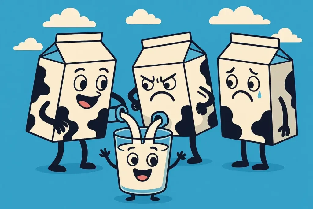 milk cartons showing mood swings in a funny dairy scene
