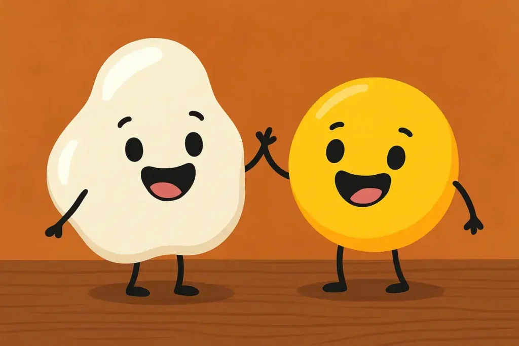 egg yolk and whites high-fiving