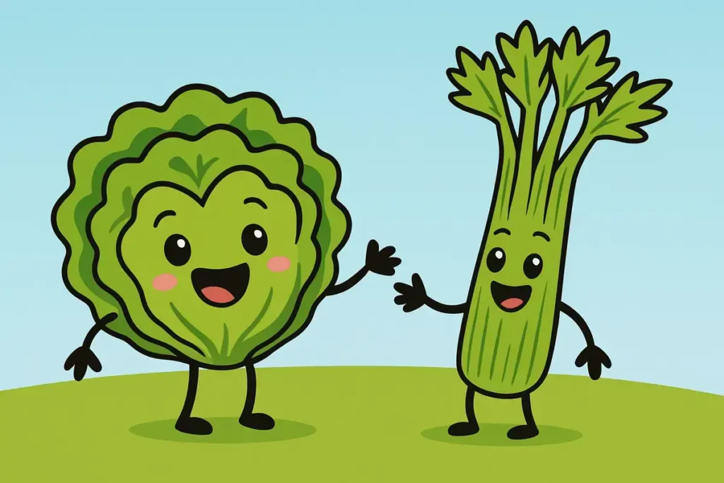 Lettuce and celery characters for funny lettuce joke