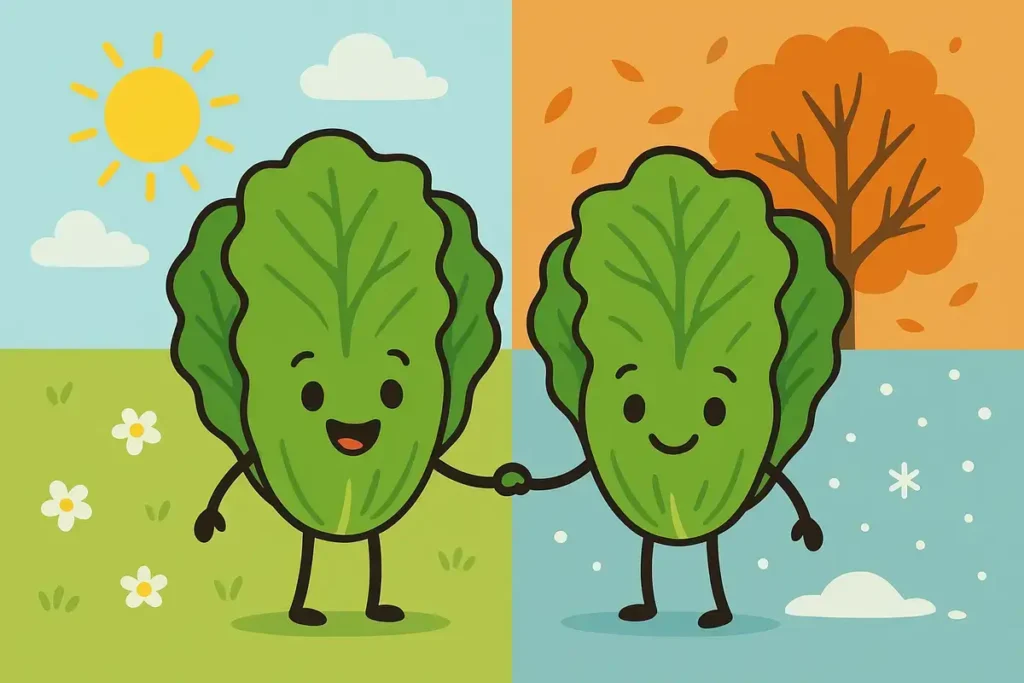 lettuces holding hands in all four seasons