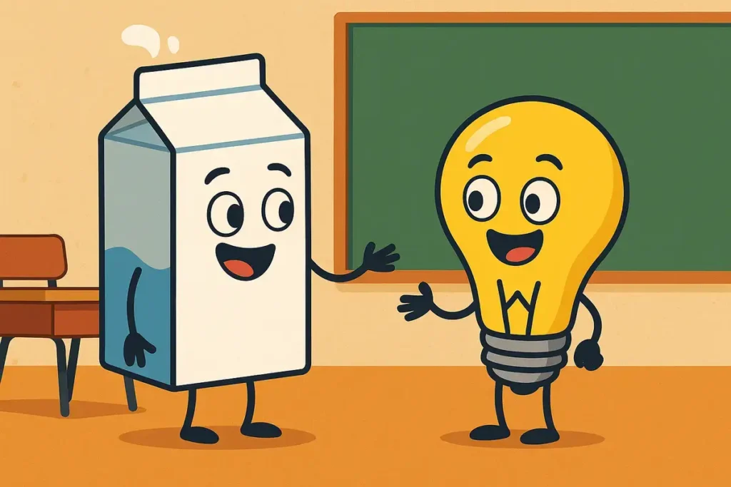 milk and lightbulb in classroom