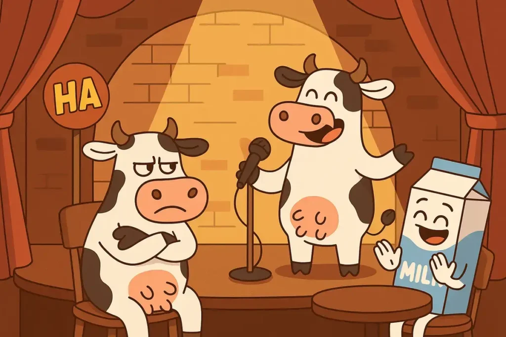 cows at comedy club laughing