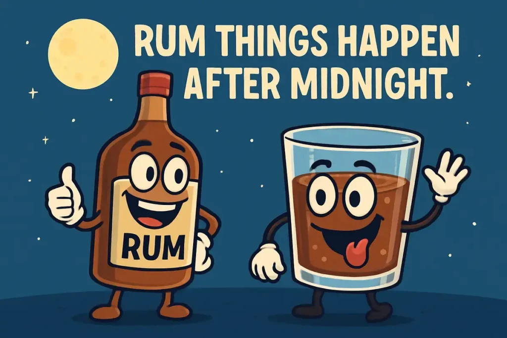 rum bottle and glass under moonlight