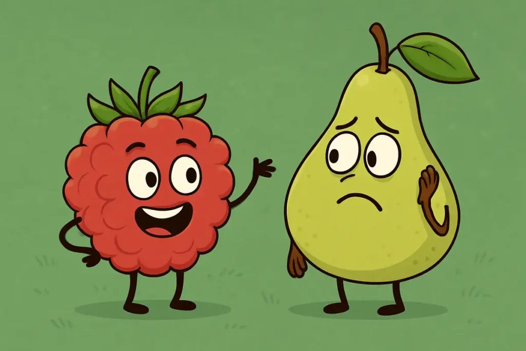 pear and raspberry characters in pear puns scene