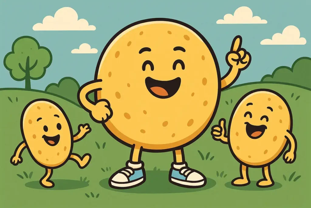 potato chips as cheerful coaches in a field