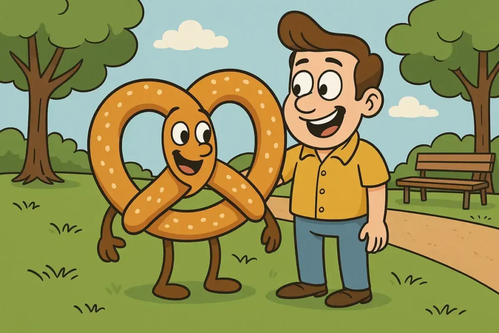 pretzel hugging man in park