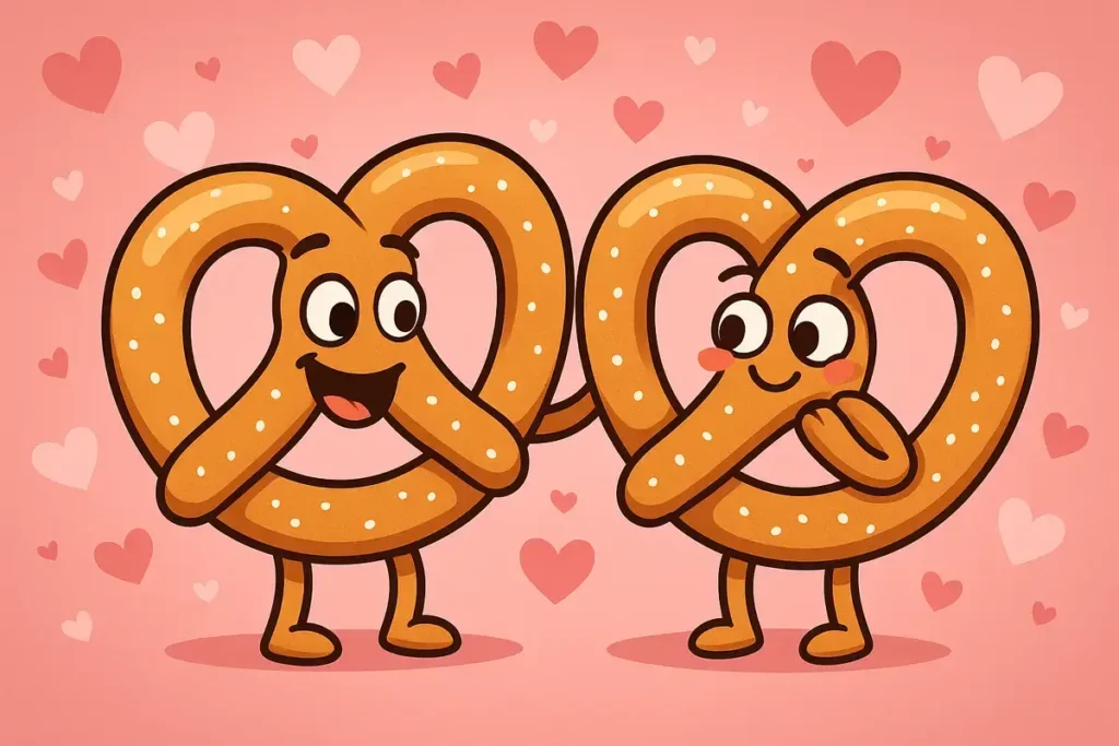 pretzels in love illustration for pretzel puns on Valentine’s Day