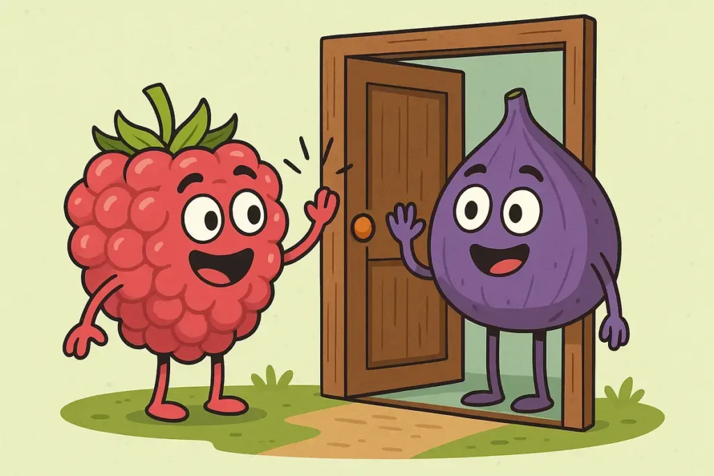 raspberry knocking on door with fig character