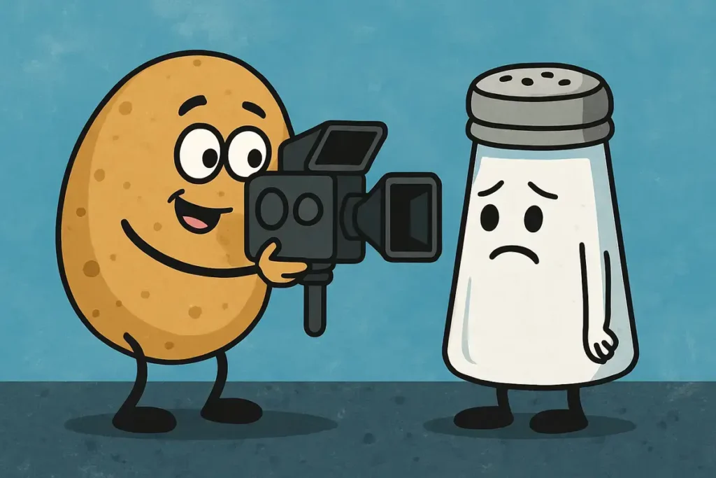 potato filming sad salt shaker