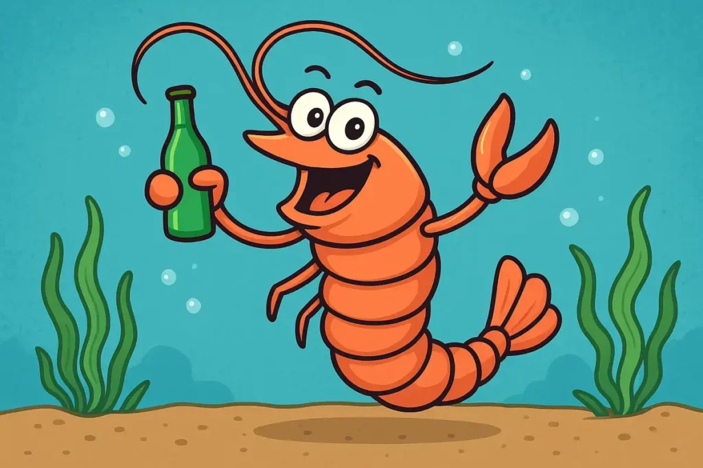 shrimp holding bottle underwater funny shrimp joke