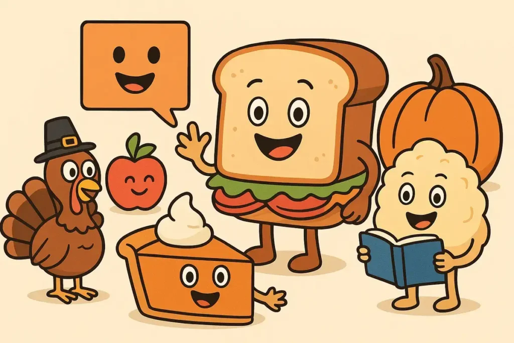 thanksgiving foods with sandwich character in a funny thanksgiving food joke