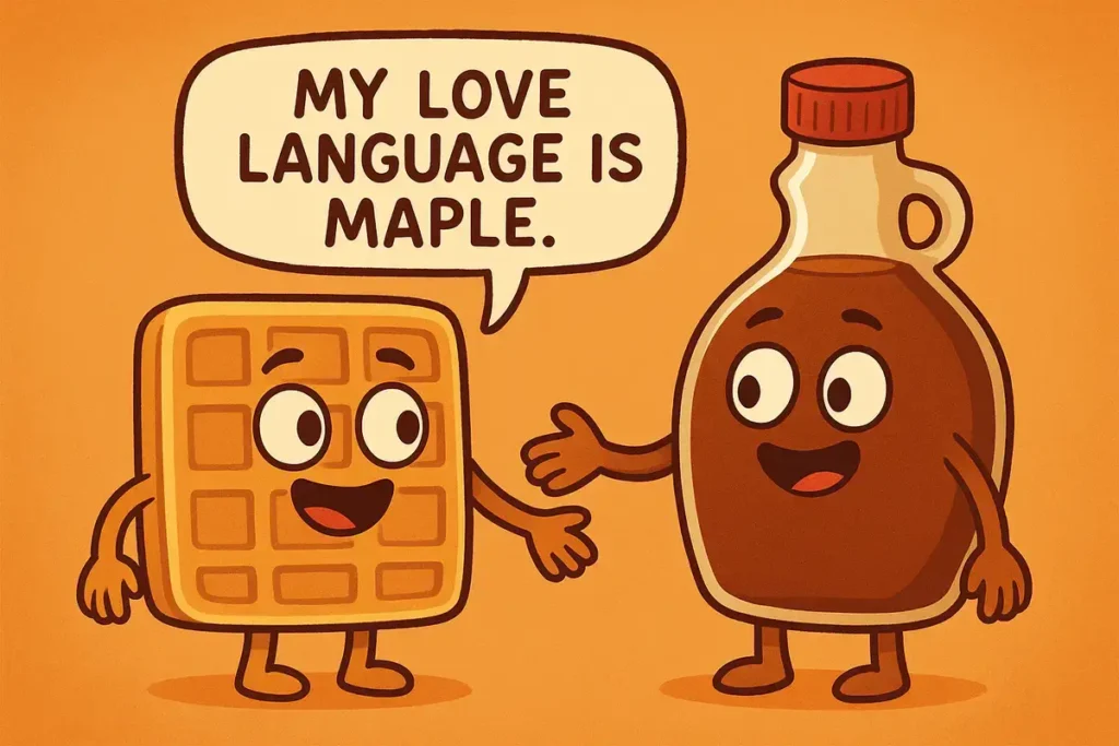 Funny waffle joke cartoon with National Waffle Day Puns