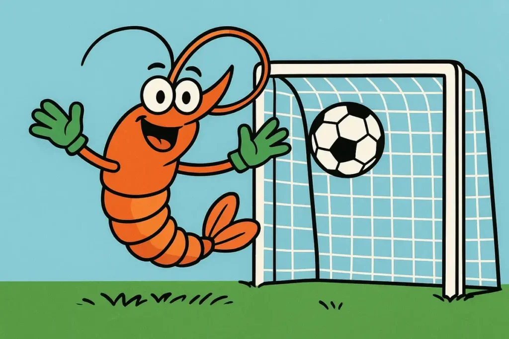 shrimp goalkeeper blocking soccer ball