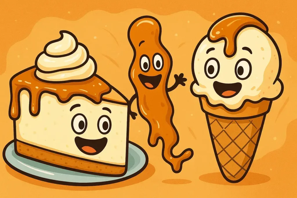 Dessert smiles brighter with caramel drizzle.