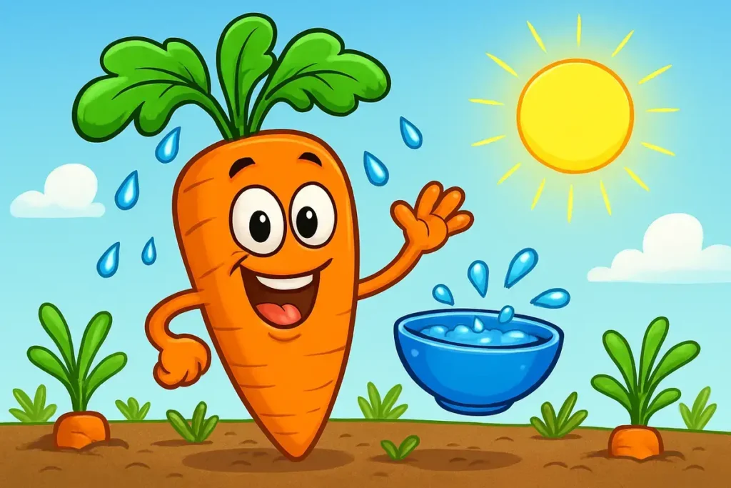 Carrots love morning dew for breakfast.